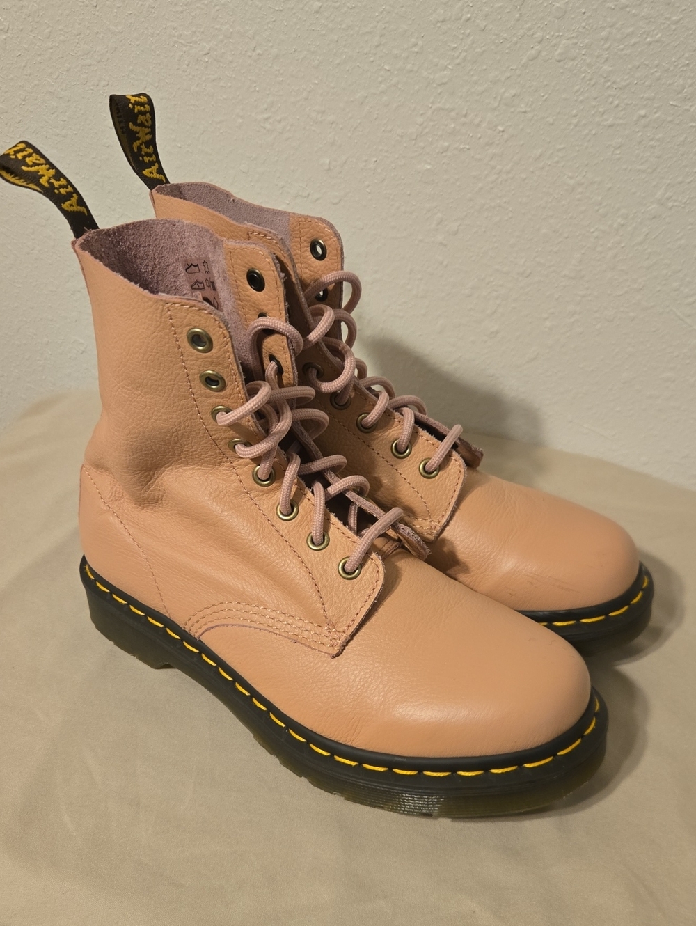 Women's Peach Leather Lace-Up Dr Marten Boots